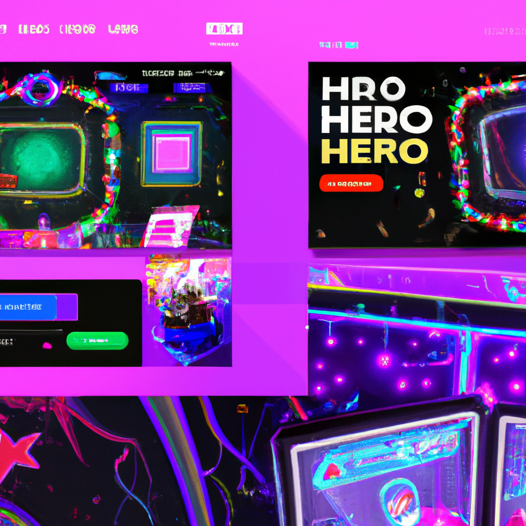 Arcadeforge hero collage: neon arcade, HUD overlays, thumbnail tiles
